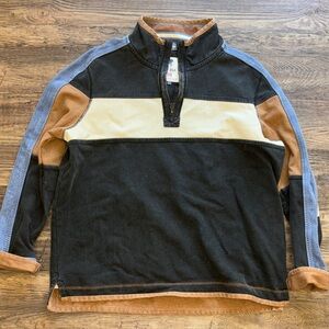 Fat Face Men's Black, Cream & Brown Quarter-Zip Colorblock Sweater